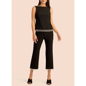 Trina Turk Pant Suit 4 6 Black Crystal Trim Retro Style